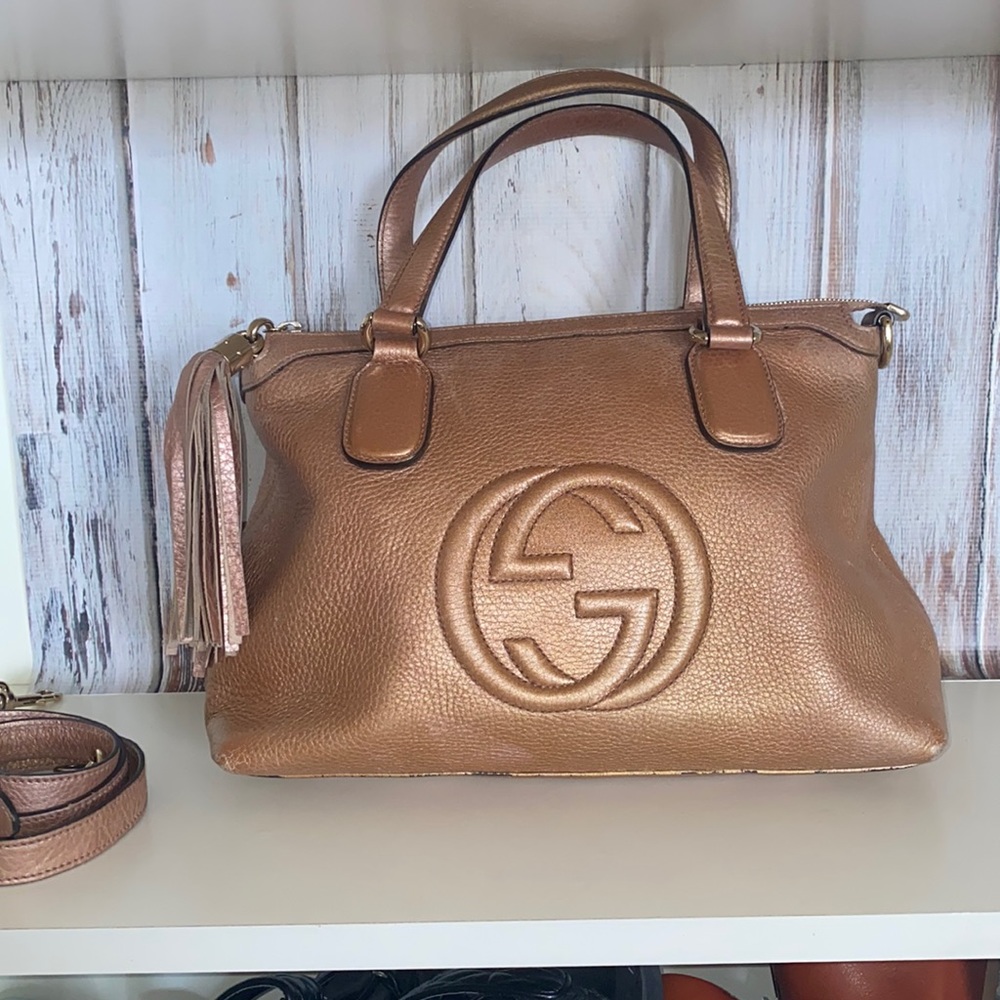 Authentic Gucci soho two way bag satchel crossbody Japan exclusive rose gold.